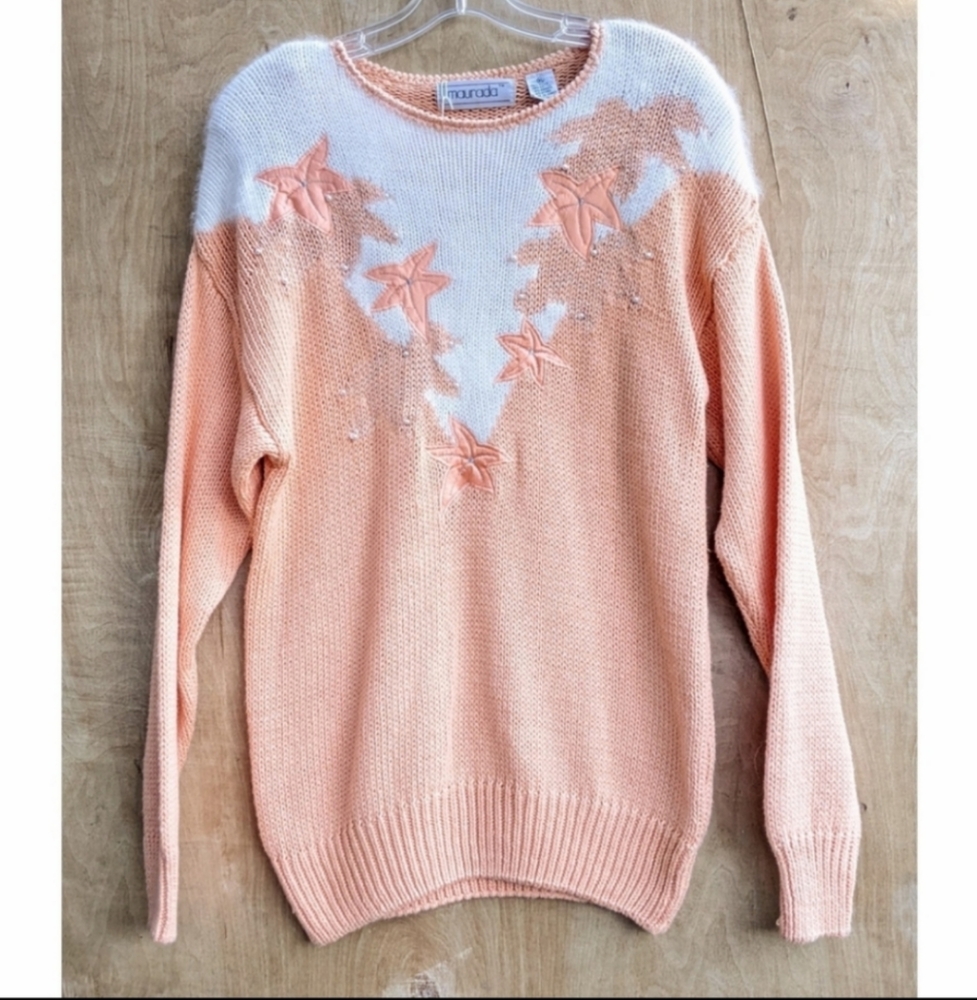 Vintage 90's long sleeve crew neck peach starfish sweater xl